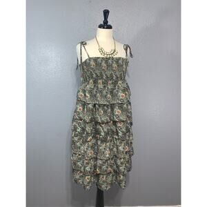 Liberty of London Smocked Tiered Peacock Dress L